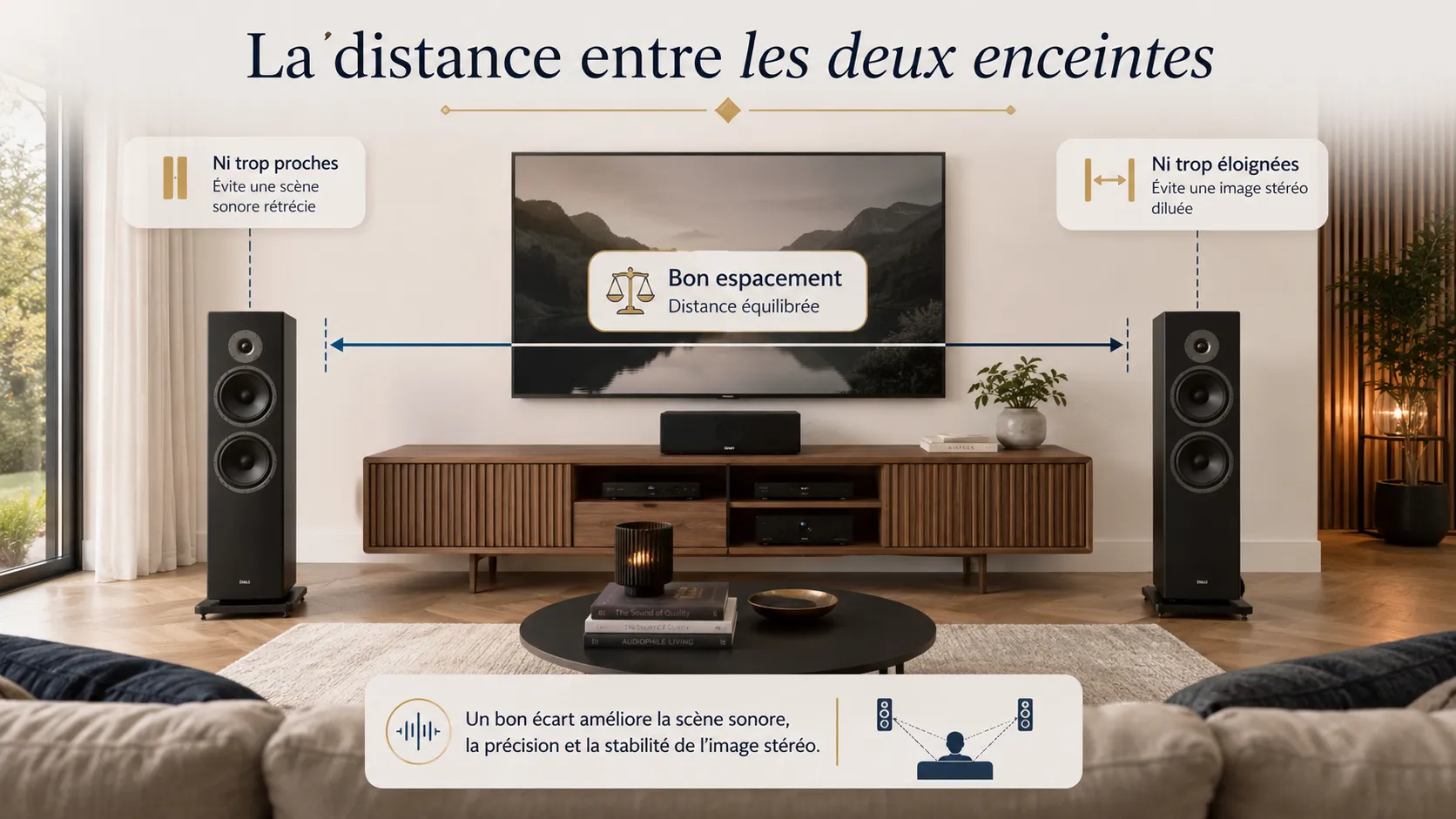 Écartement entre deux enceintes hi-fi et distance au point d'écoute