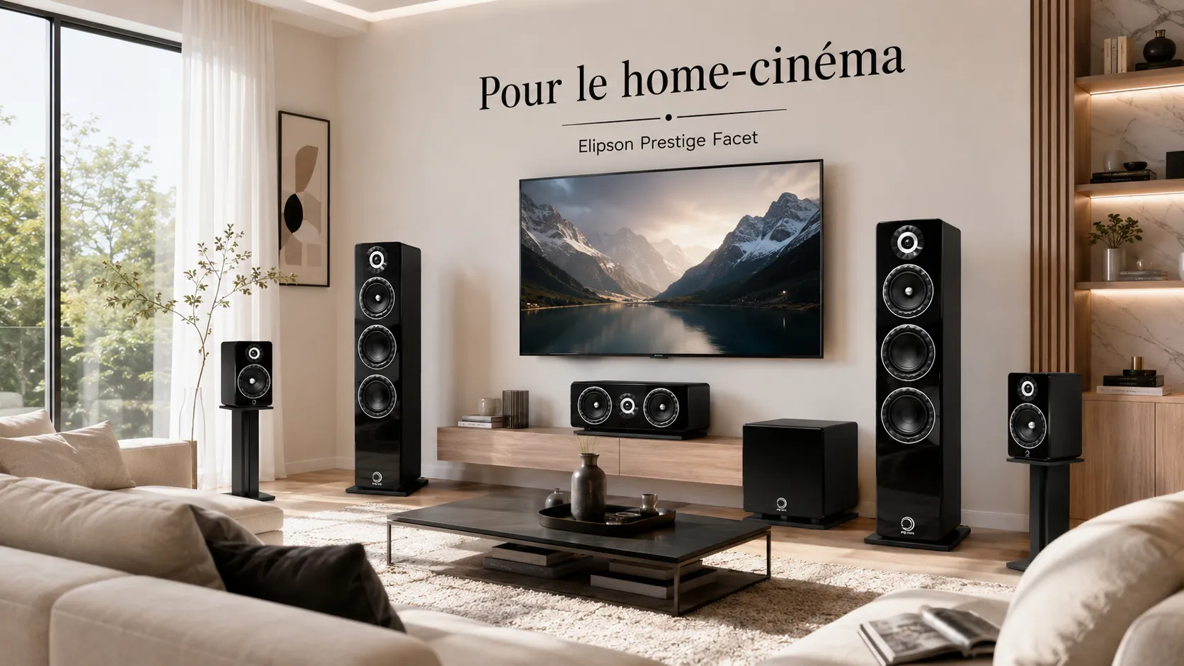 Enceintes Elipson Prestige Facet II installées en home-cinéma