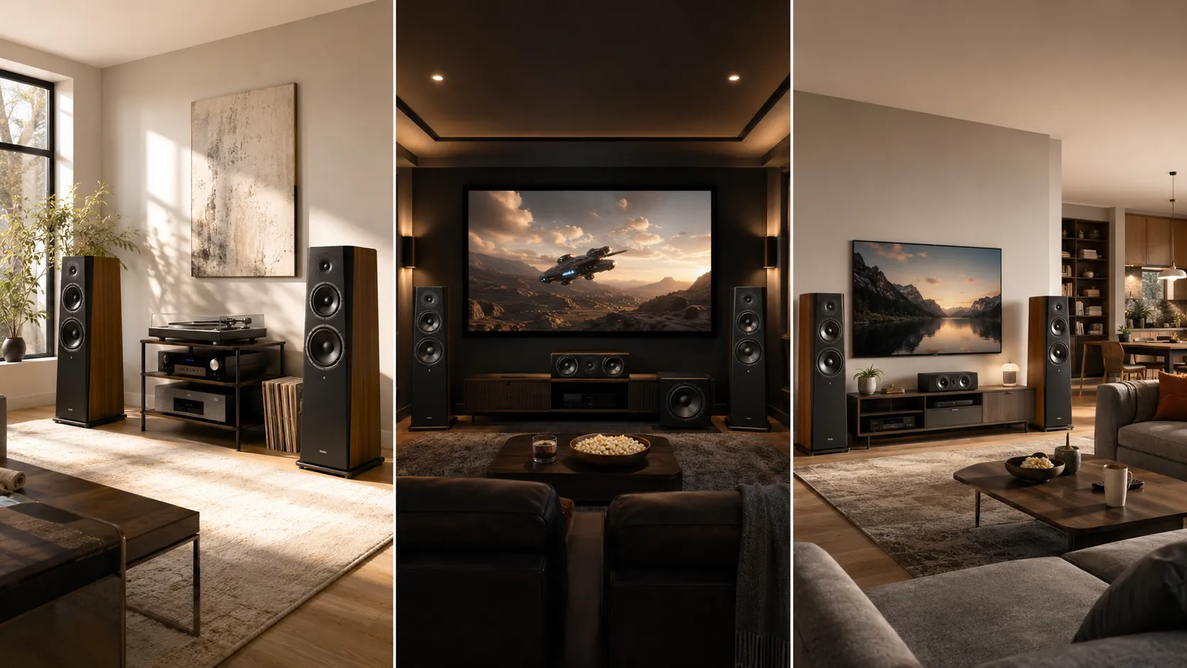 Enceintes colonne avec ou sans caisson de basses selon un usage hi-fi, home-cinéma ou mixte