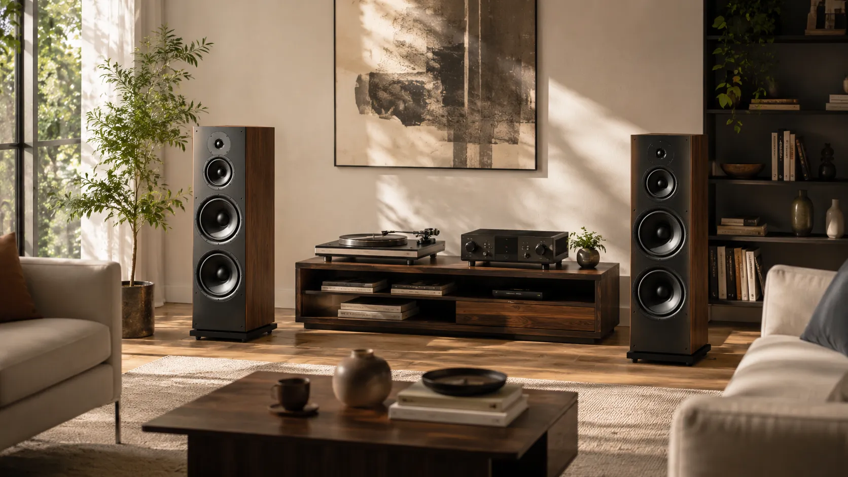 Paire d'enceintes colonne en configuration stéréo hi-fi 2.0