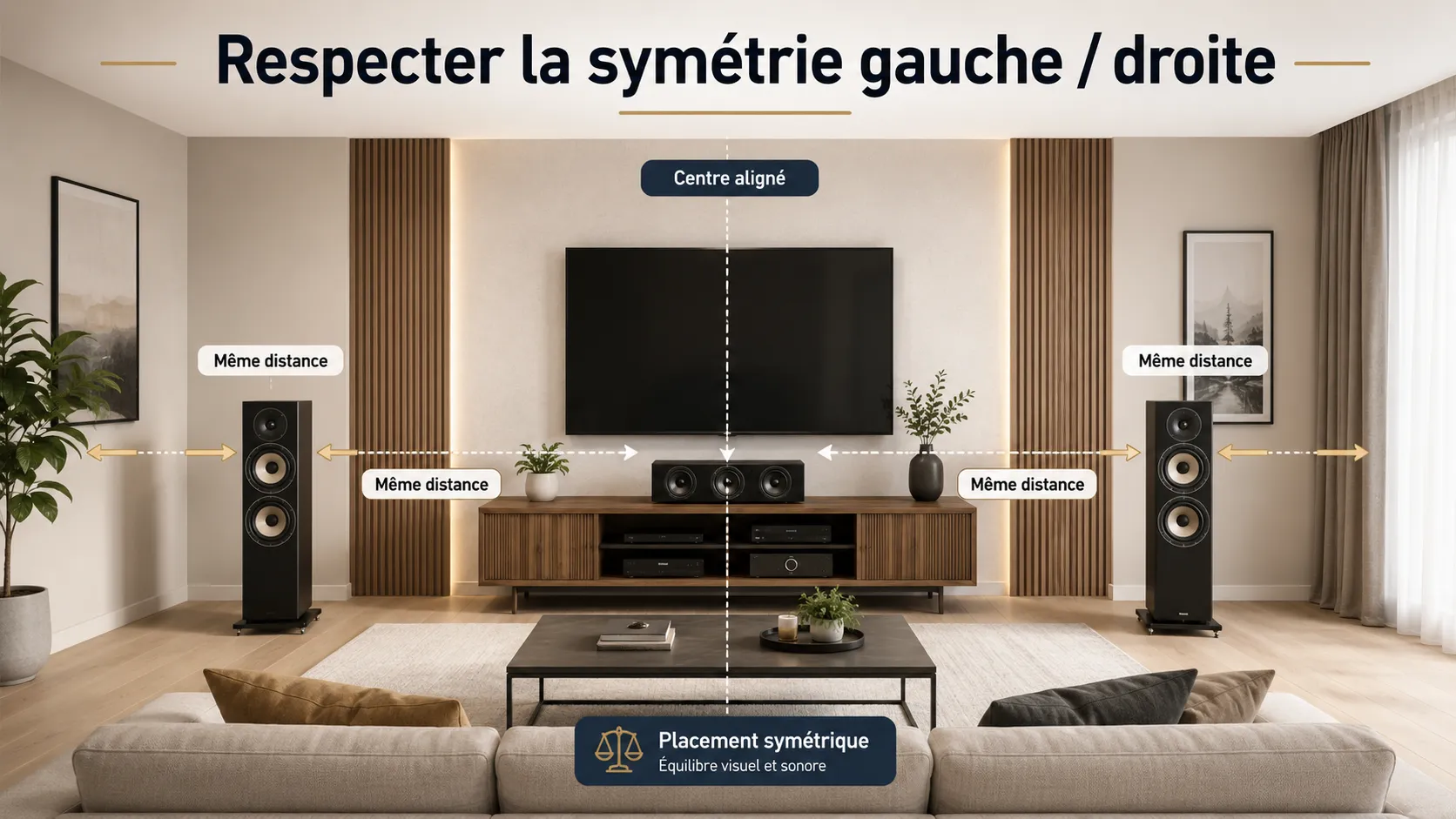 Symétrie gauche droite dans le placement de deux enceintes hi-fi