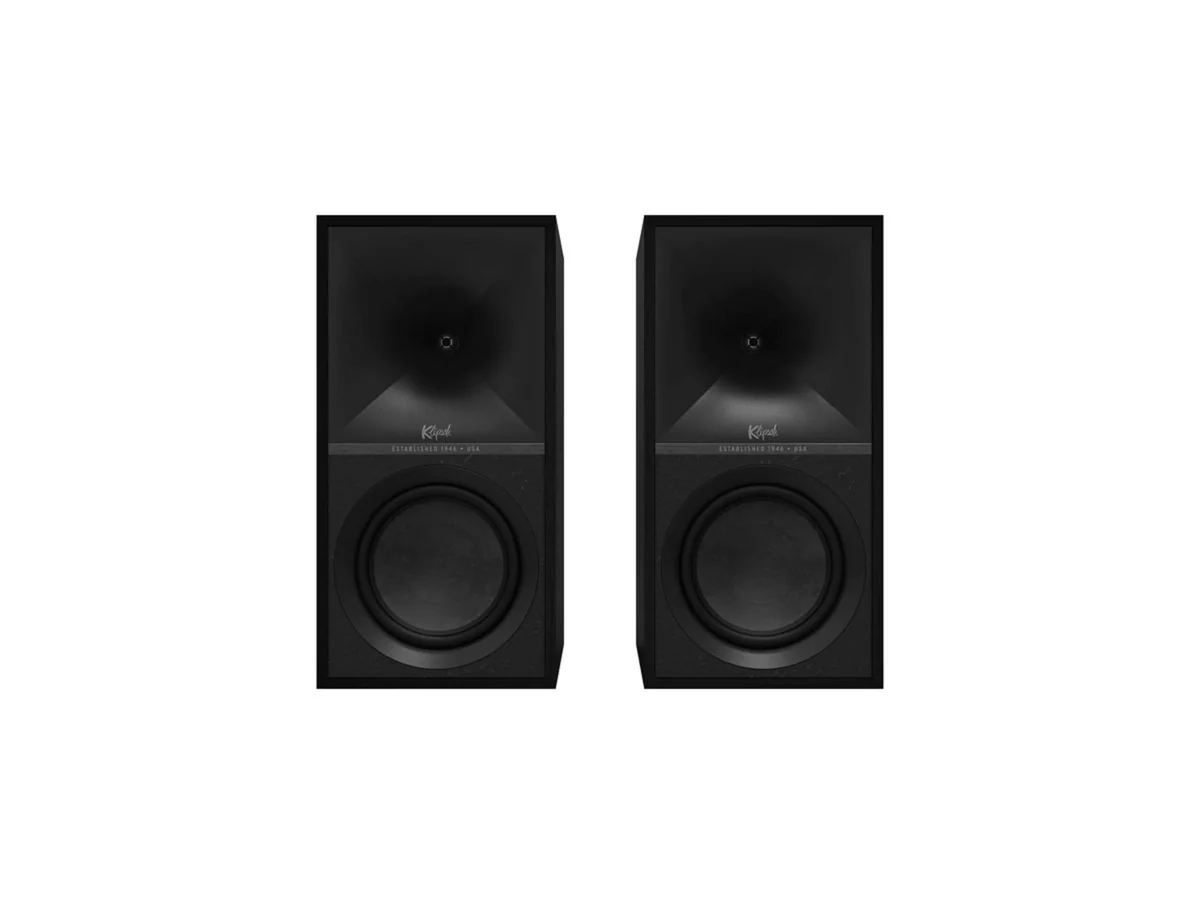 Klipsch The Sevens noyer, paire d'enceintes actives bibliothèque vue de face
